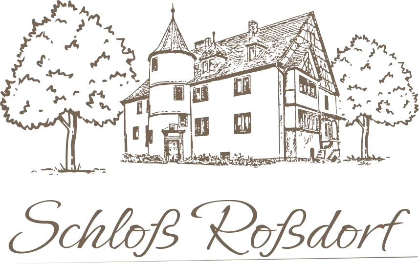 Logo von Schloß Roßdorf mit stilisierter Gebäudezeichnung und Schriftzug Schloß Roßdorf